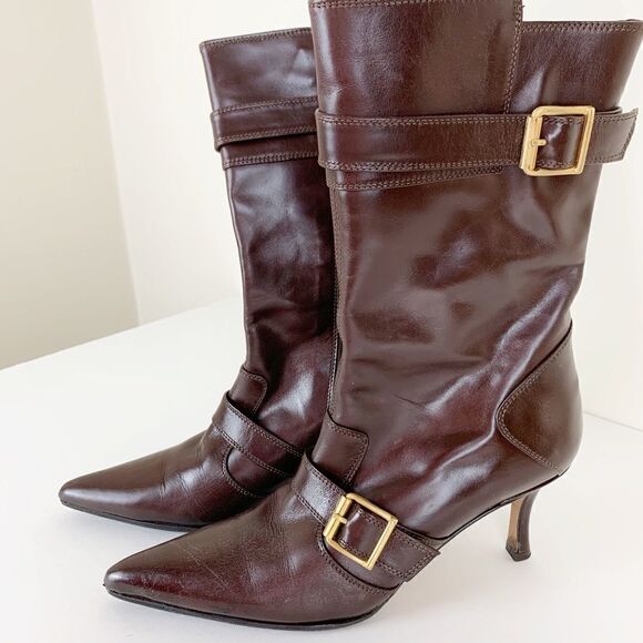 Faconnable Chocolate Brown Short Heeled Boots 6N - Picture 1 of 8